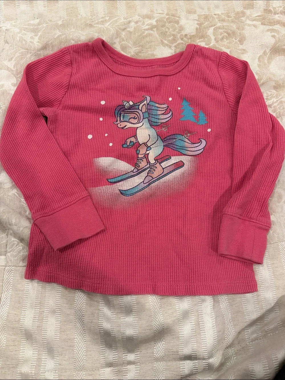 Garanimals Pink Long-Sleeve Skiing Unicorn Thermal Top